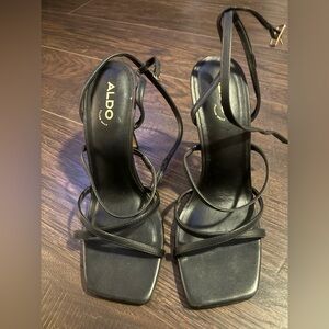 ALDO Black Strappy Square-Toe Heeled Sandals